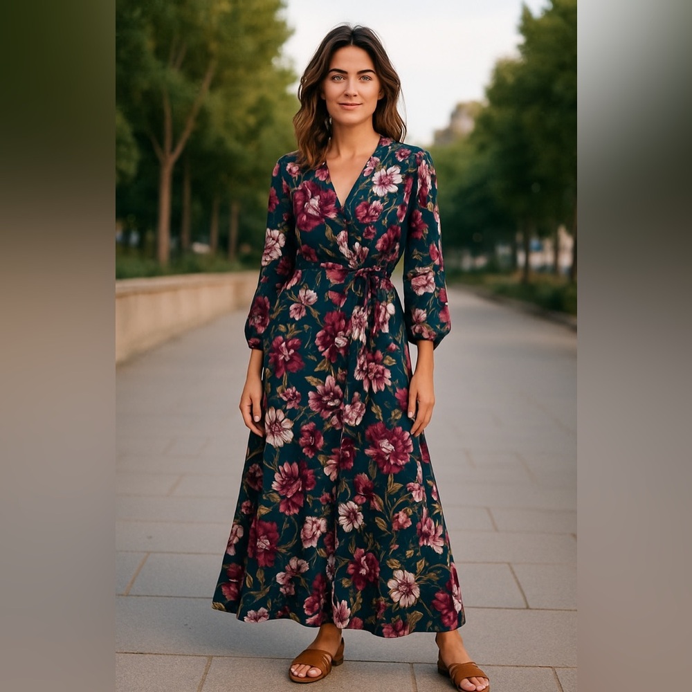 Band of the Free Womens Green Floral Wrap Maxi dress